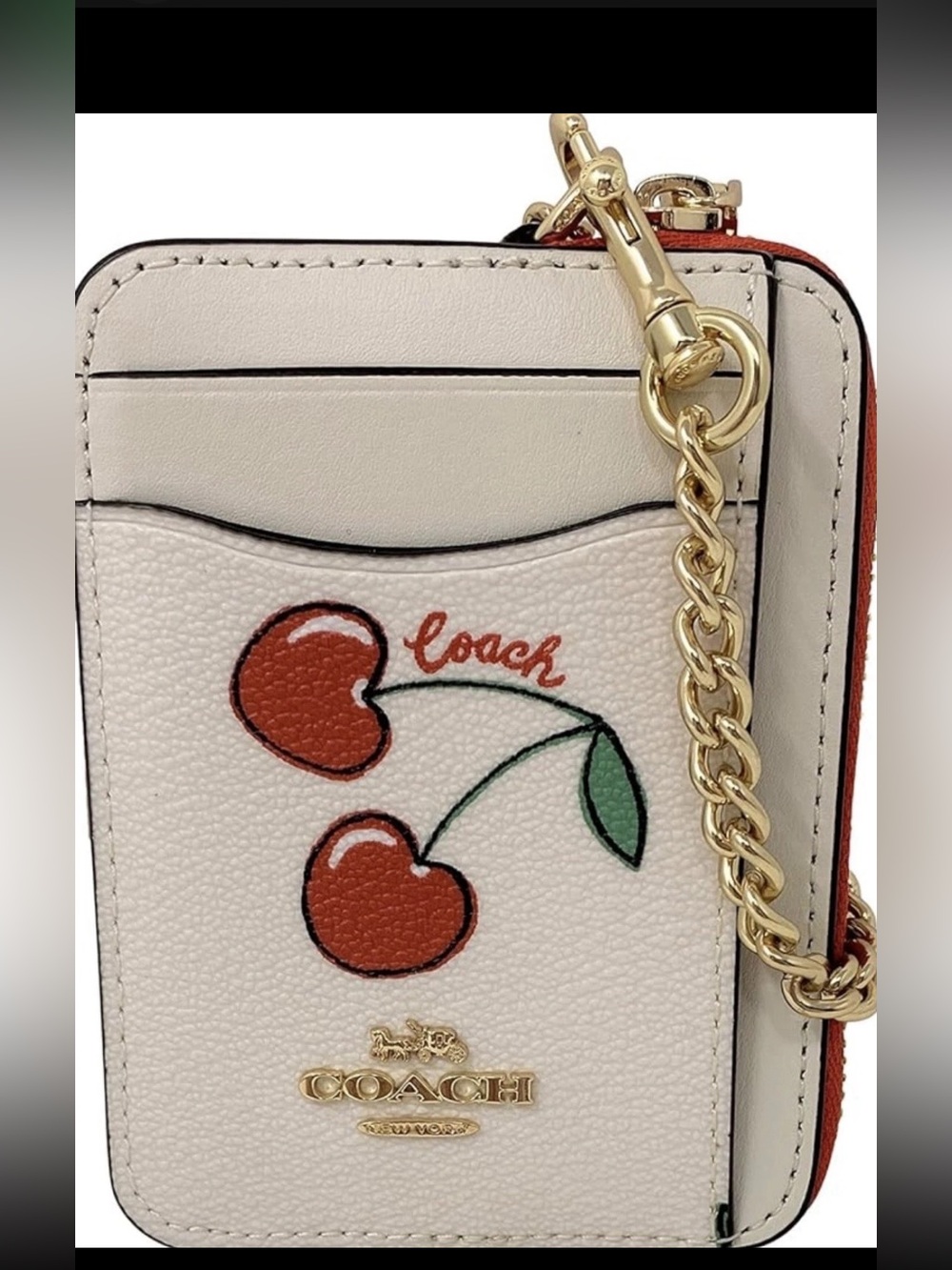Coach Zip Card Case In Signature Canvas With Cherry Print Wallet